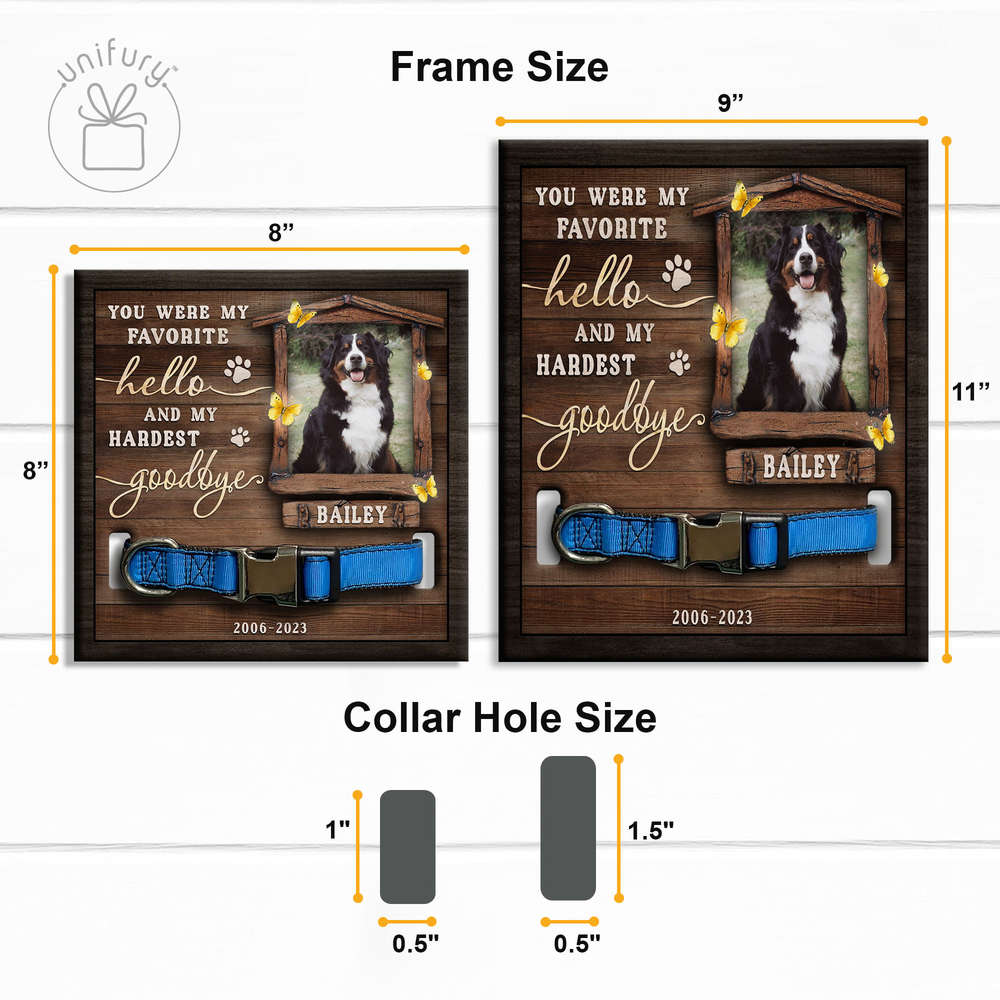 Favorite Hello Hardest Goodbye Personalized Memorial Wooden Pet Collar Frame