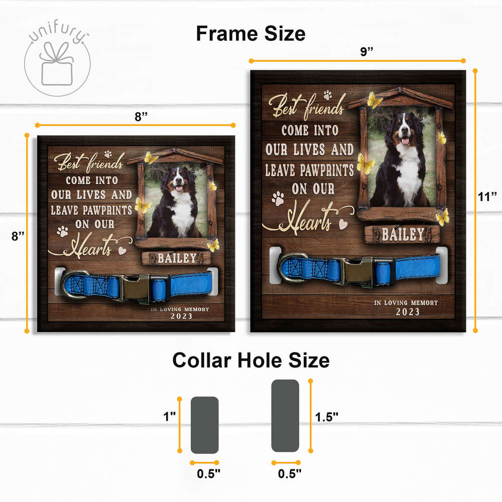 Pawprints On Our Hearts Personalized Memorial Wooden Pet Collar Frame