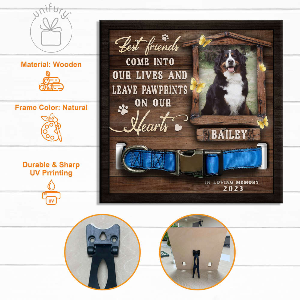 Pawprints On Our Hearts Personalized Memorial Wooden Pet Collar Frame