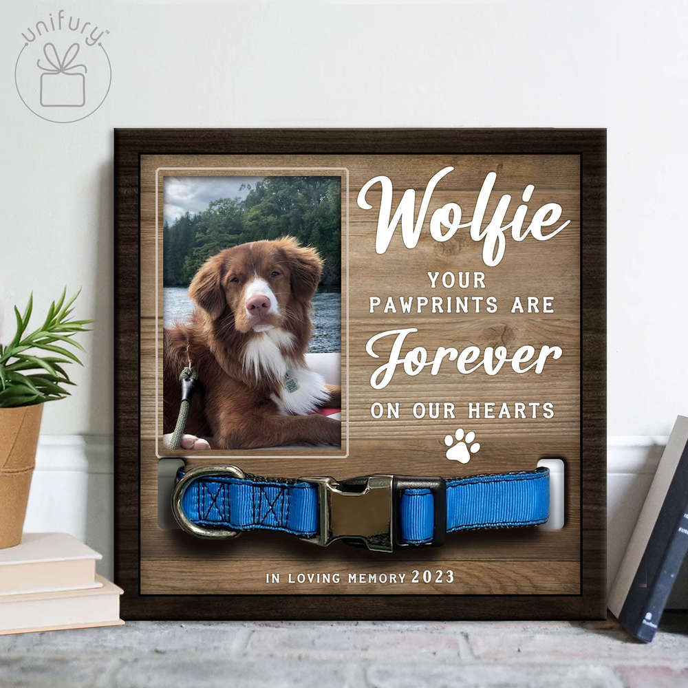Forever On Our Hearts Personalized Memorial Wooden Pet Collar Frame