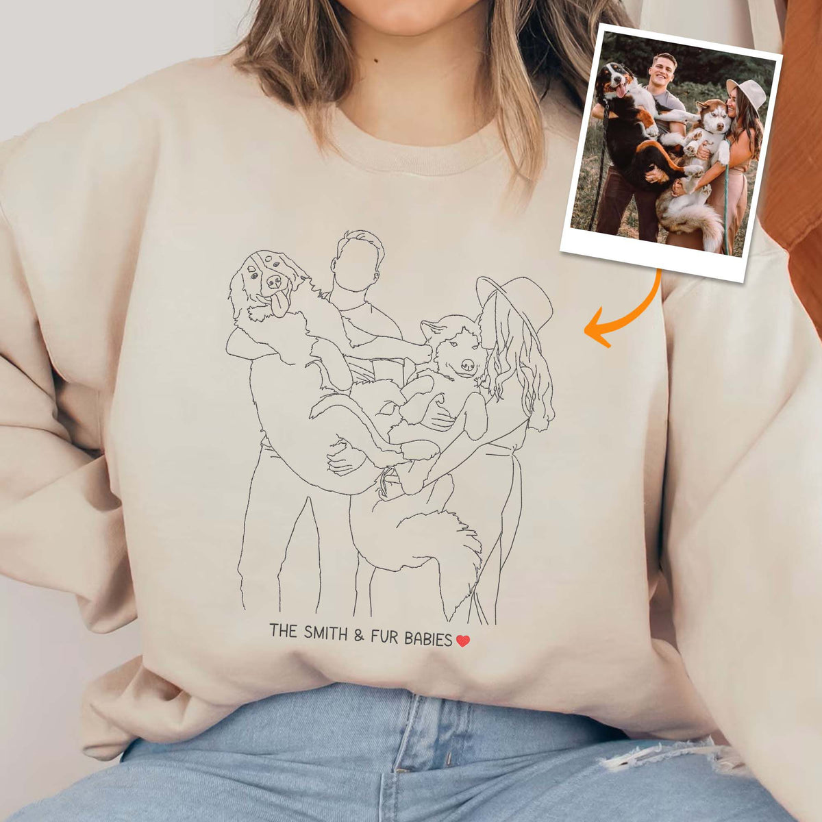 Personalized One Line Drawing Couple Portrait Embroidered Sweatshirt