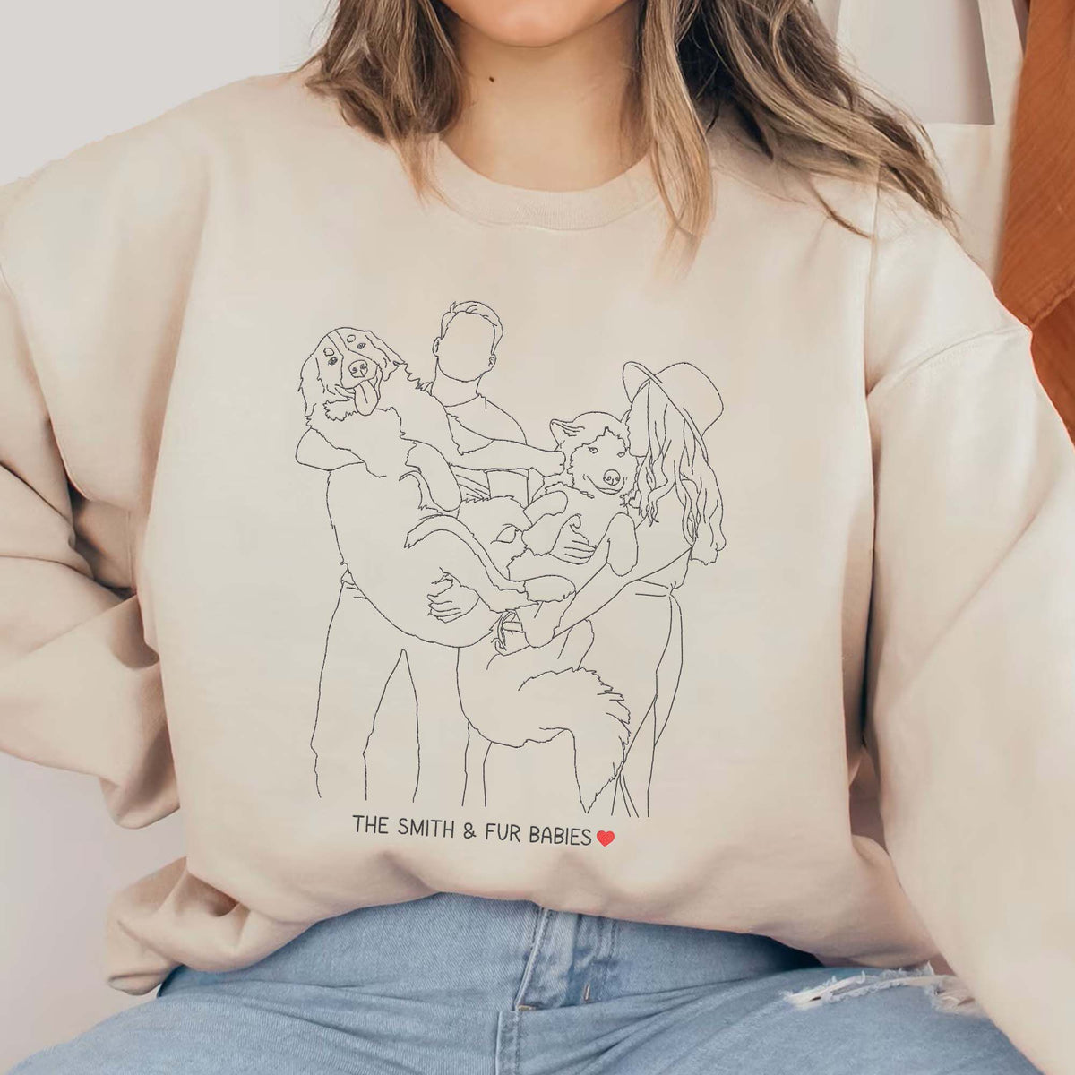 Personalized One Line Drawing Couple Portrait Embroidered Sweatshirt