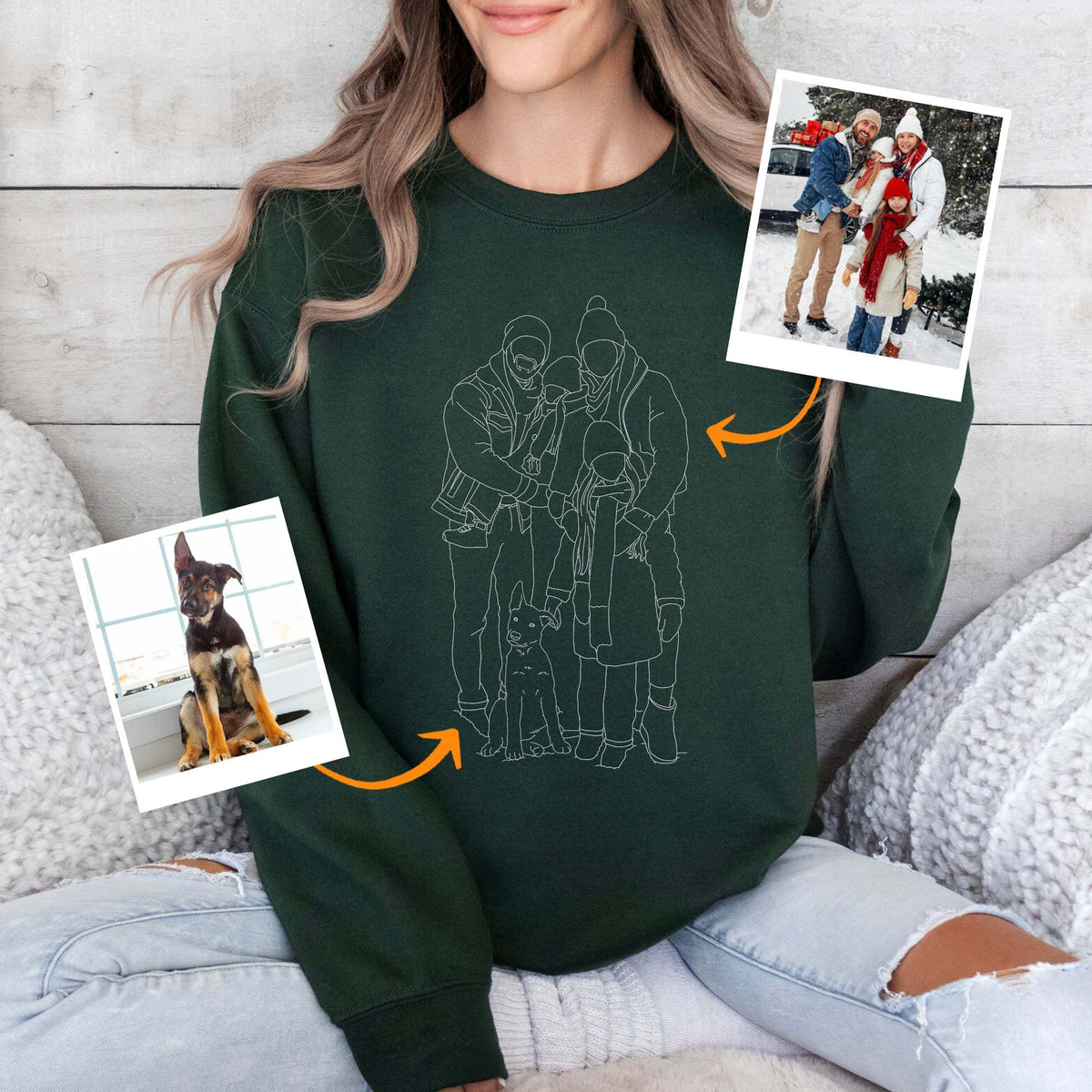 Personalized One Line Drawing Couple Portrait Embroidered Sweatshirt