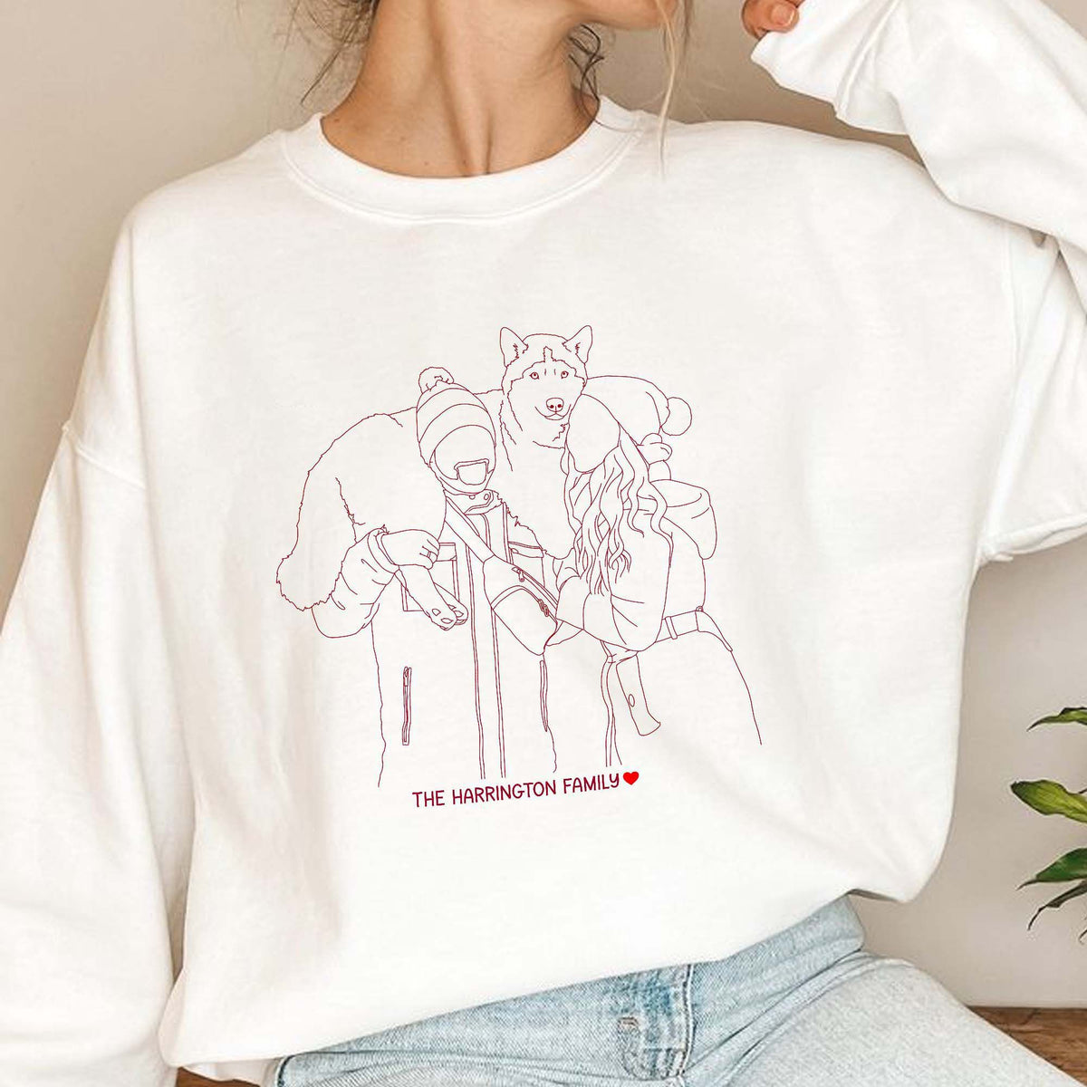 Personalized One Line Drawing Couple Portrait Embroidered Sweatshirt