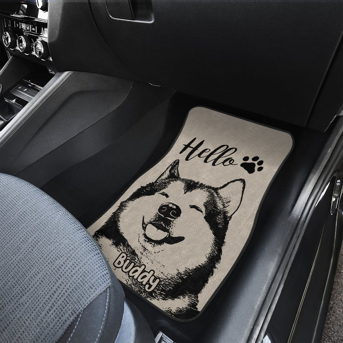 Custom Black & White Dog Photo Anti-slip Car Floor Mat