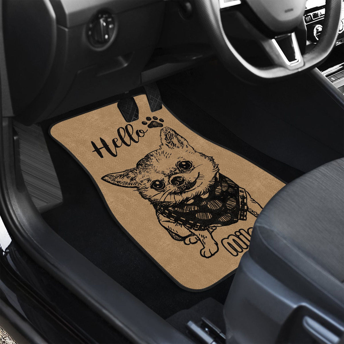 Custom Black & White Dog Photo Anti-slip Car Floor Mat