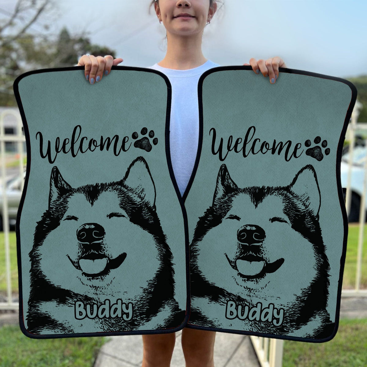 Custom Black & White Dog Photo Anti-slip Car Floor Mat