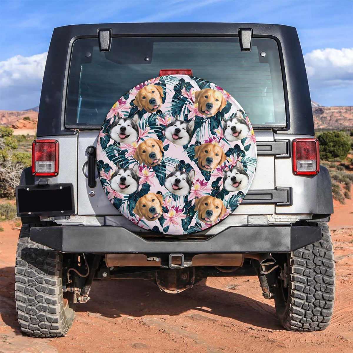 Custom Funny Photo Family Pet Face Hawaiian Spare Tire Cover