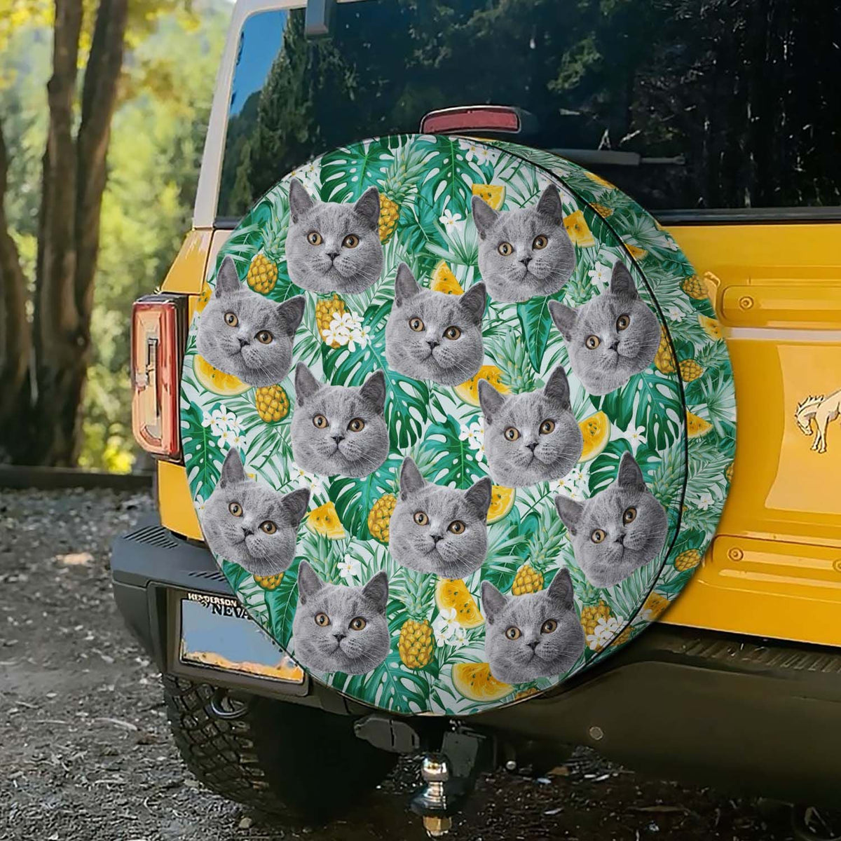 Custom Funny Photo Family Pet Face Hawaiian Spare Tire Cover