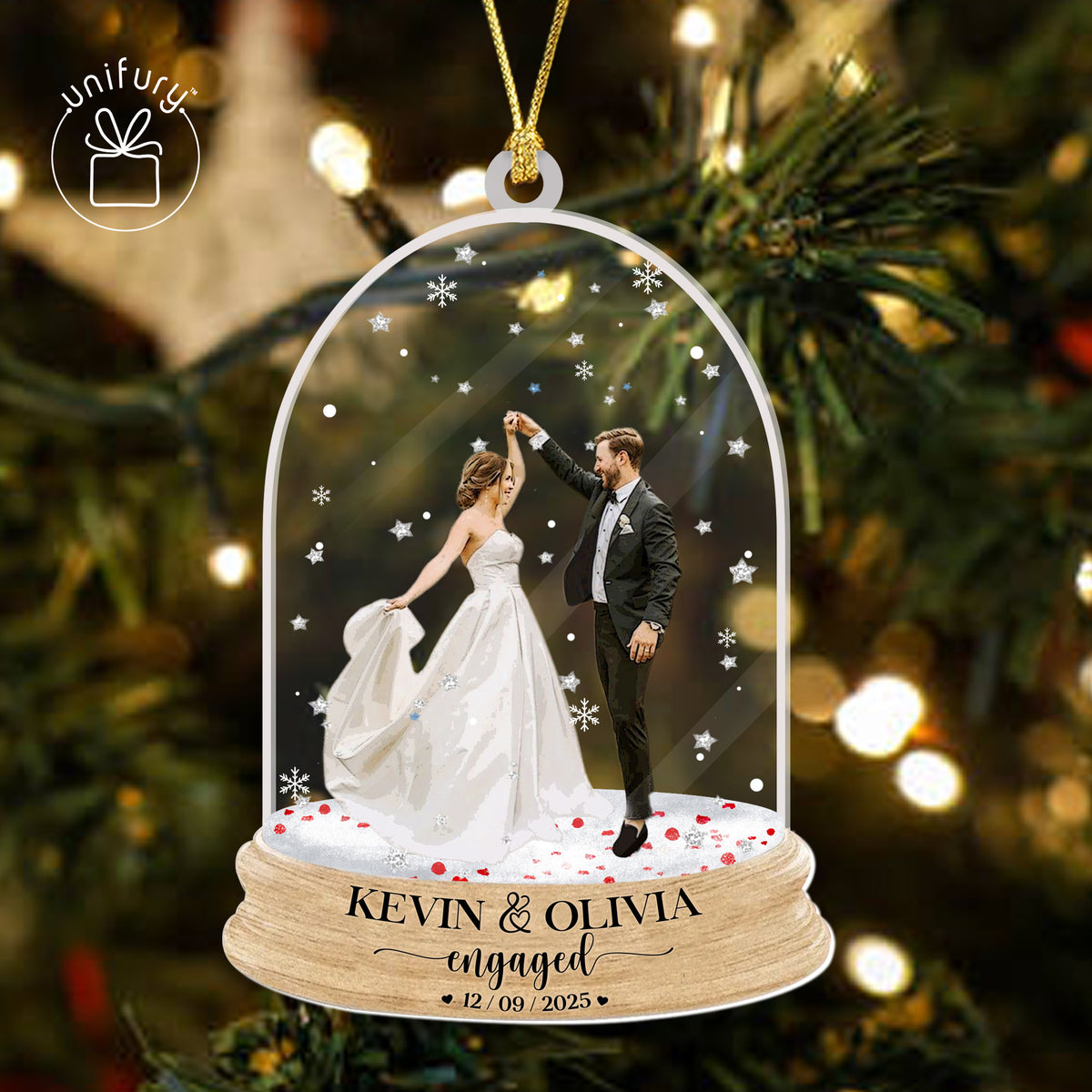Personalized Engaged Shaker Ornament - Proposal Photo Ornament - Engagement Gifts