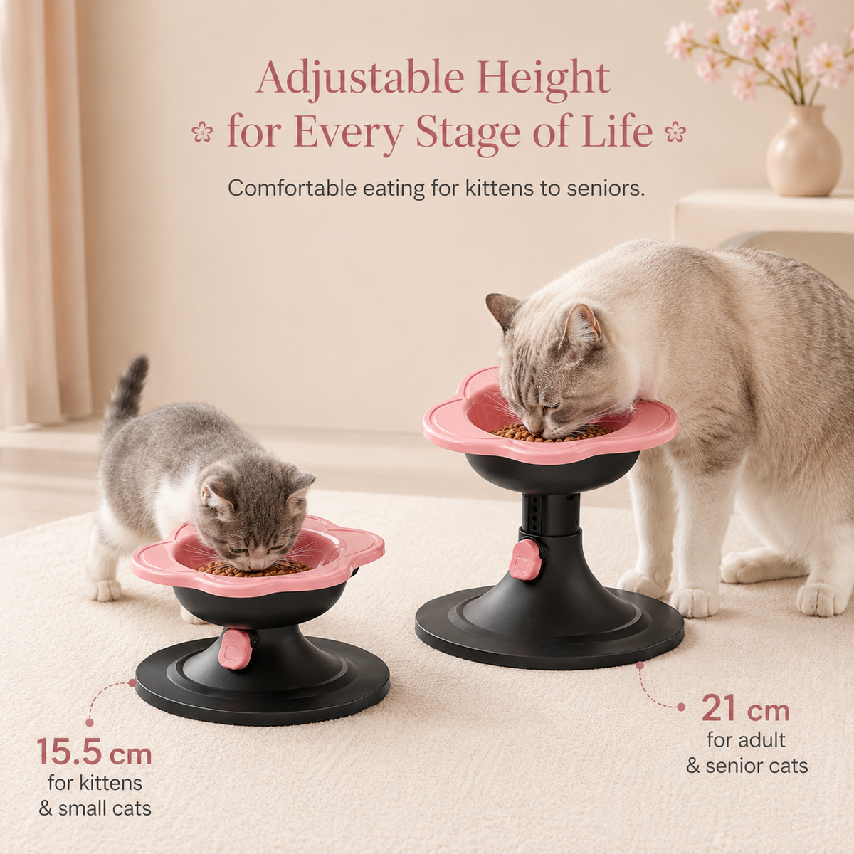 Adjustable Raised Ceramic Cat Bowl | Whisker-Friendly Elevated Cat Bowl