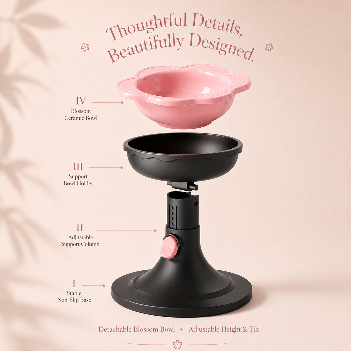 Adjustable Raised Ceramic Cat Bowl | Whisker-Friendly Elevated Cat Bowl