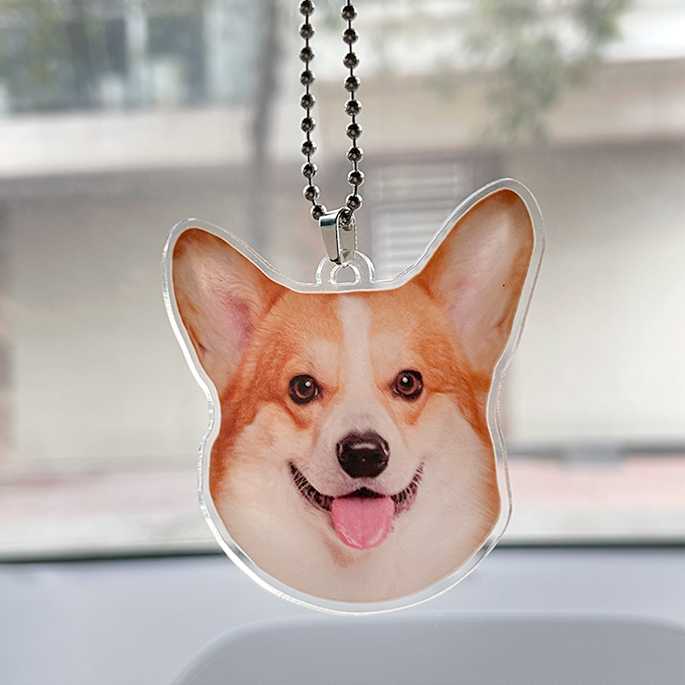 Custom Crop Face Car Ornament – Personalized Pet Acrylic Decoration for Dog & Cat Lovers