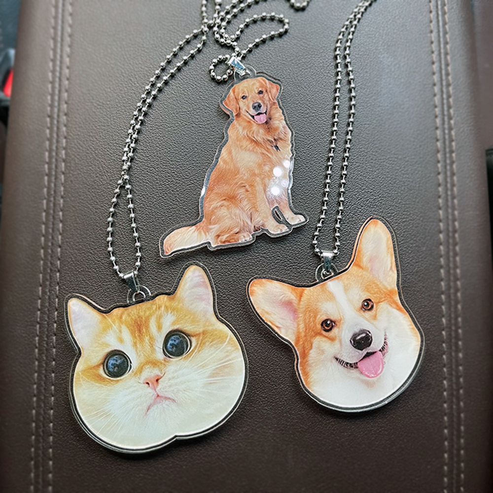 Custom Crop Face Car Ornament – Personalized Pet Acrylic Decoration for Dog & Cat Lovers