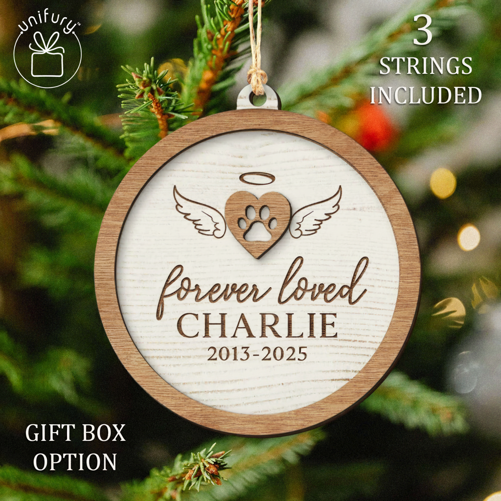 Custom Dog Forever Loved Angel Wings Wooden Ornament