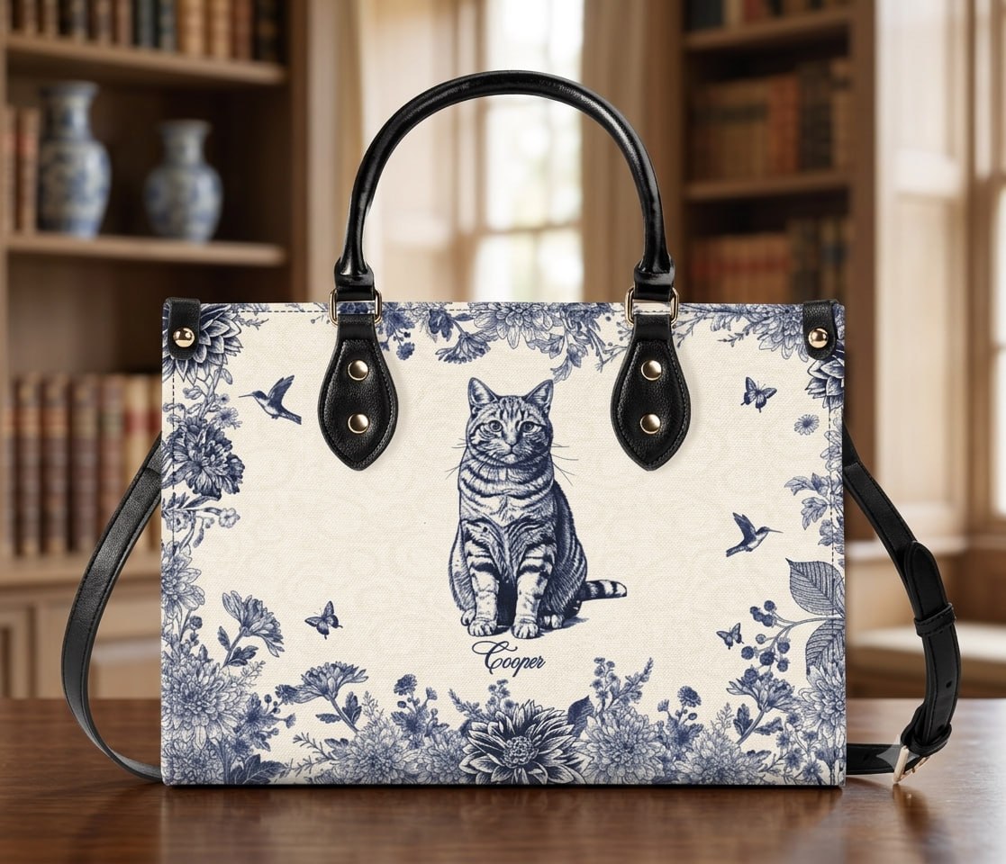 Personalized Floral Pet Photo Leather Handbag - Leather Bag For Dog Cat Mom - Gifts For Dog Cat Lovers