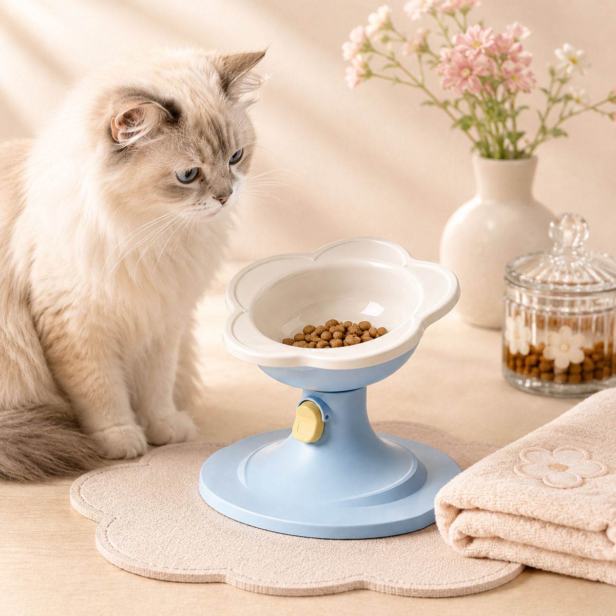 Adjustable Raised Ceramic Cat Bowl | Whisker-Friendly Elevated Cat Bowl