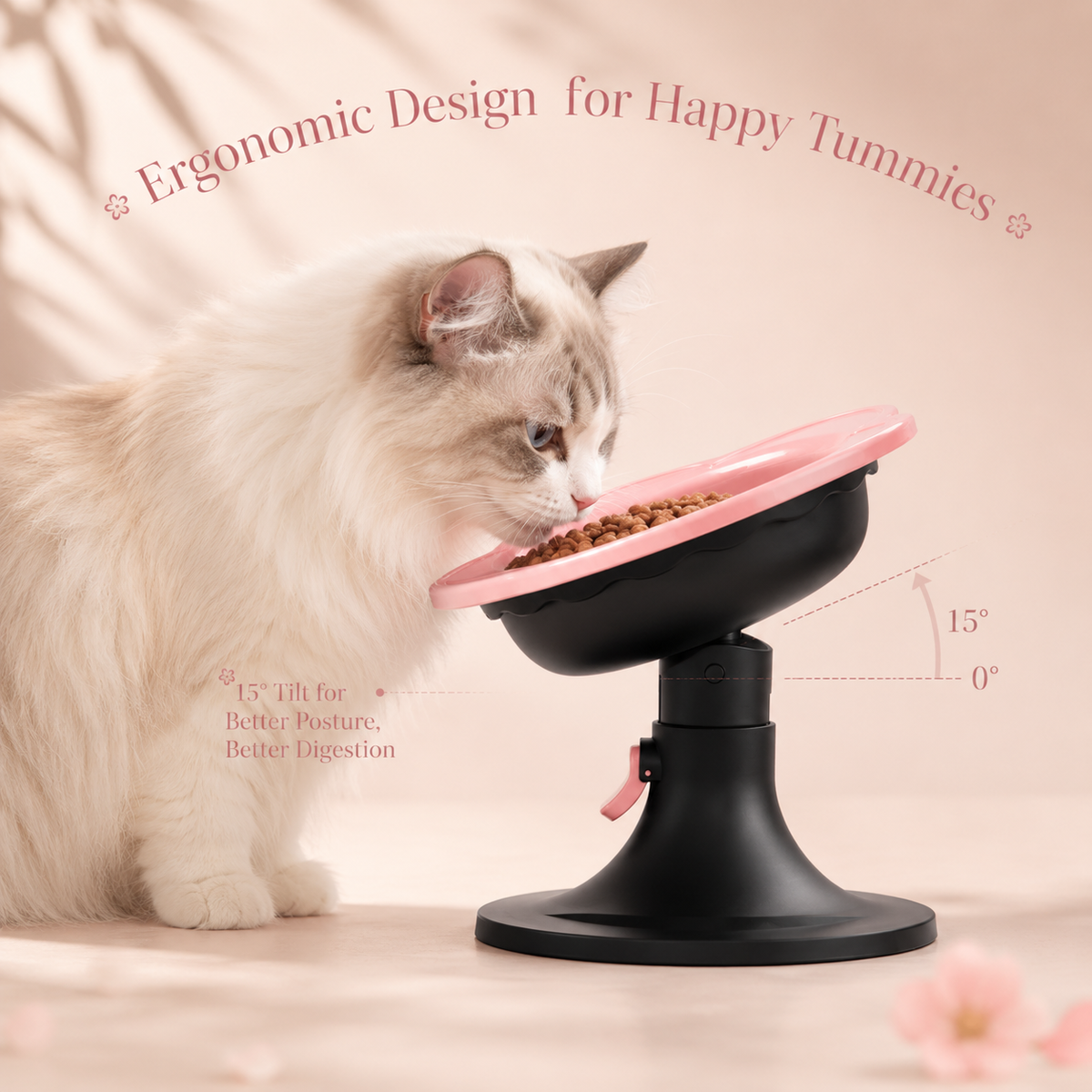 Adjustable Raised Ceramic Cat Bowl | Whisker-Friendly Elevated Cat Bowl