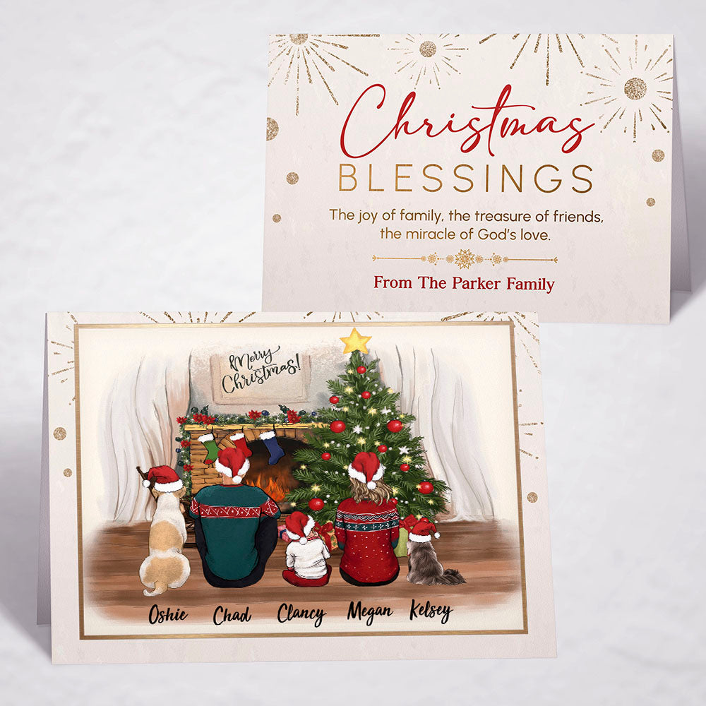 Printable Digital File For Folded Greeting Card - Personalized Christmas gift ideas with the whole family & dogs & cats - UP TO 5 - Christmas Blessings - Digital PNG Download