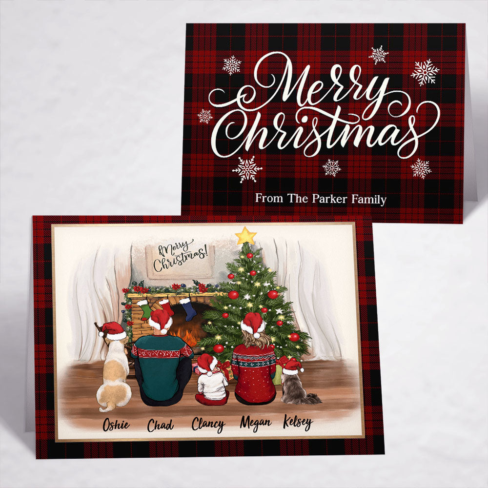 Personalized Christmas Folded Greeting Card gift ideas with the whole family & dogs & cats - UP TO 5 - Merry Christmas