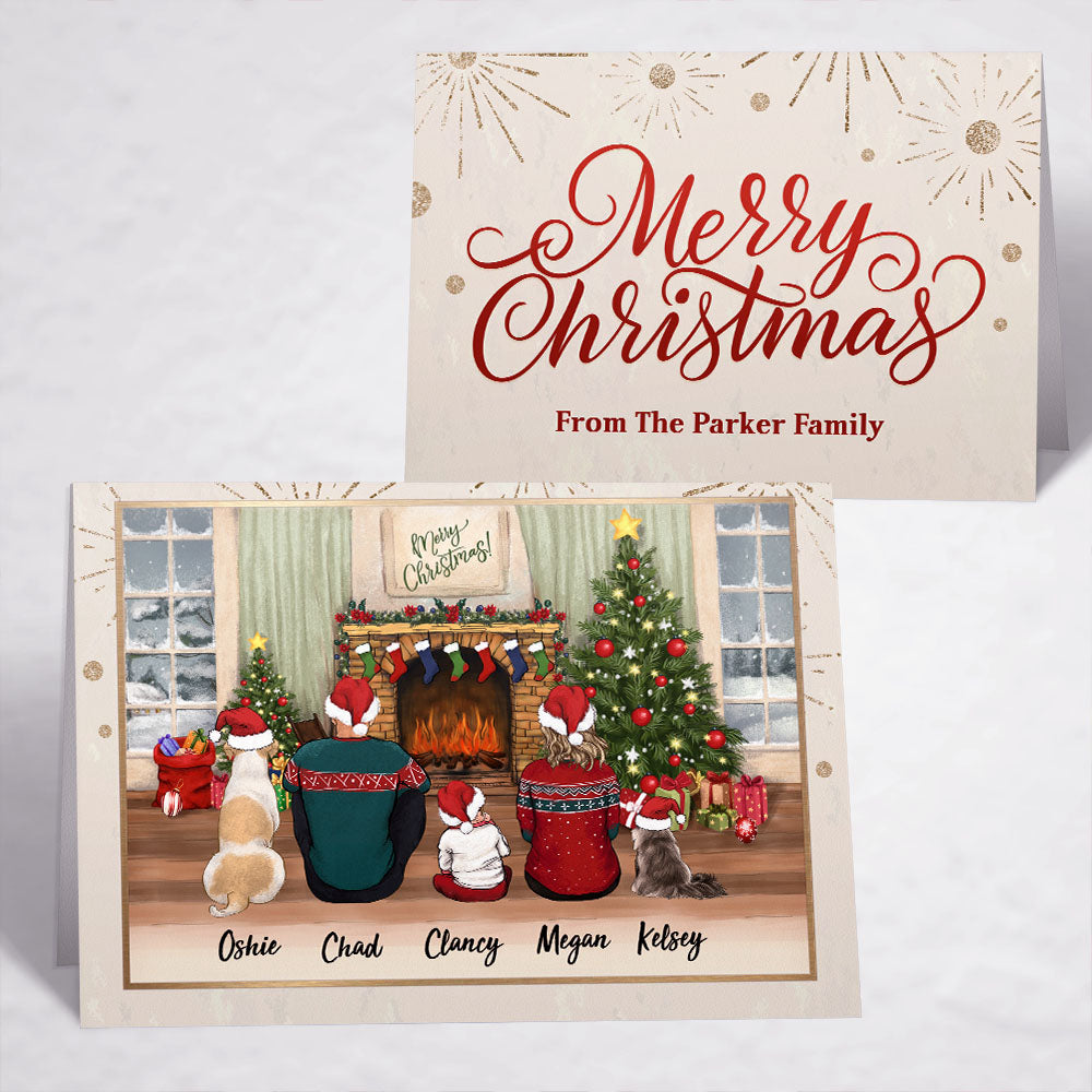Personalized Christmas Folded Greeting Card gift ideas with the whole family & dogs & cats - UP TO 5 - Merry Christmas