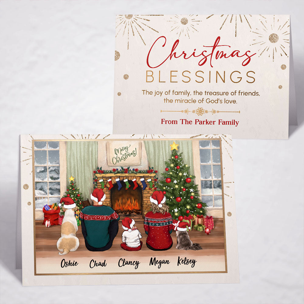 Personalized Christmas Folded Greeting Card gift ideas with the whole family & dogs & cats - UP TO 5 - Christmas Blessings