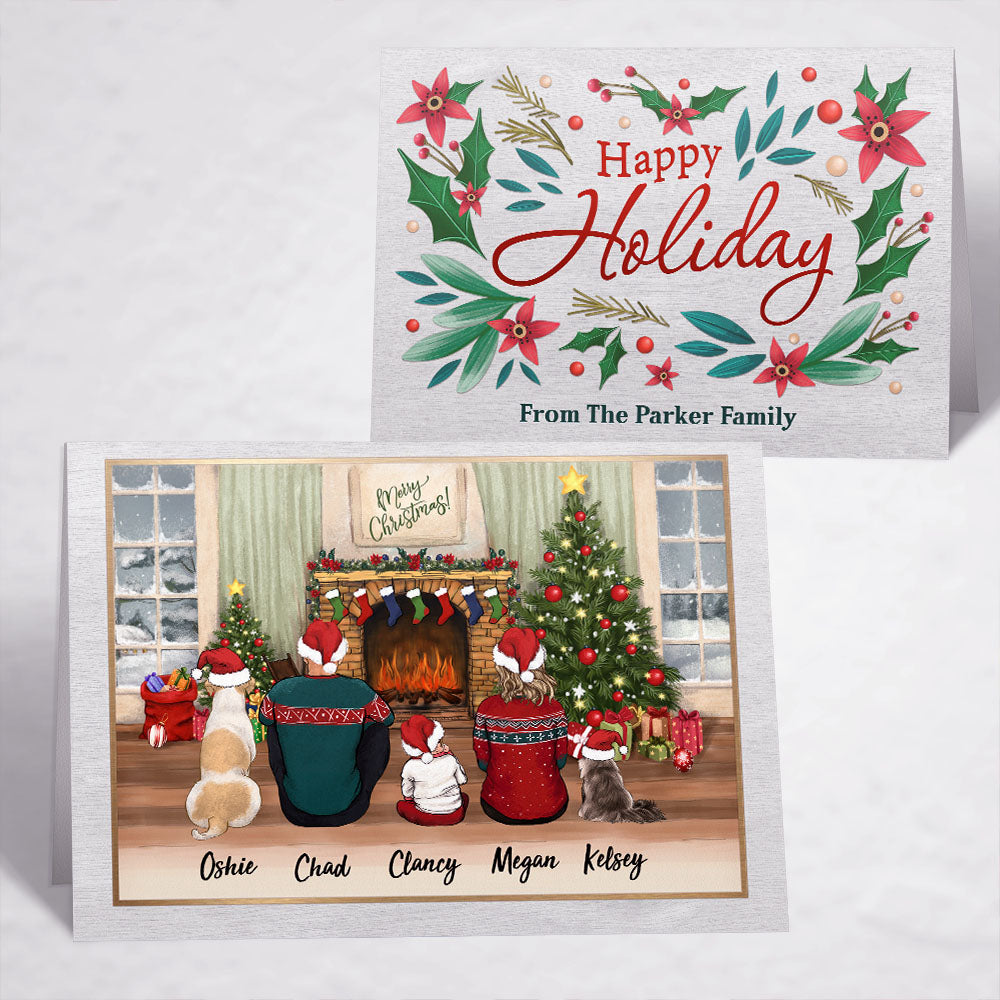 Printable Digital File For Folded Greeting Card - Personalized Christmas gift ideas with the whole family & dogs & cats - UP TO 5 - Happy Holiday - Digital PNG Download