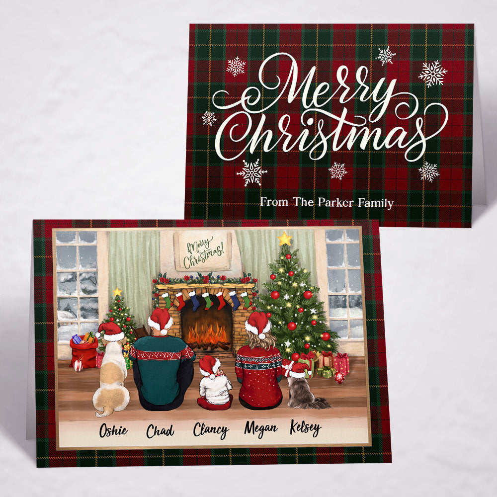 Personalized Christmas Folded Greeting Card gift ideas with the whole family & dogs & cats - UP TO 5 - Merry Christmas