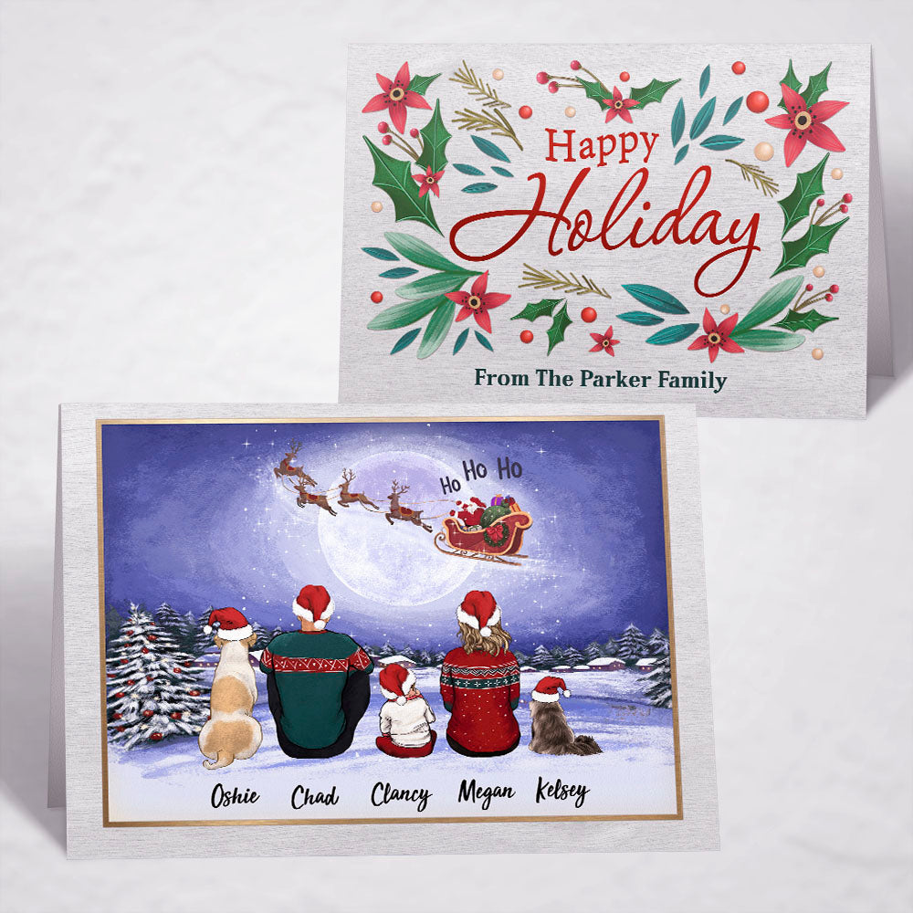 Printable Digital File For Folded Greeting Card - Personalized Christmas gift ideas with the whole family & dogs & cats - UP TO 5 - Happy Holiday - Santa Ho Ho Ho- Digital PNG Download