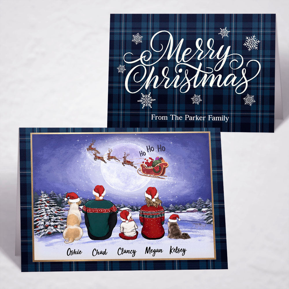 Printable Digital File For Folded Greeting Card - Personalized Christmas gift ideas with the whole family & dogs & cats - UP TO 5 - Merry Christmas - Santa Ho Ho Ho - Digital PNG Download