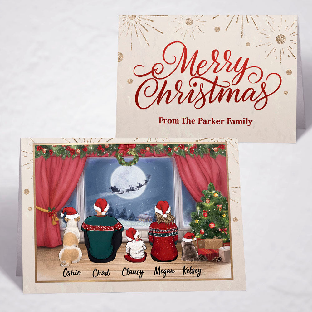 Printable Digital File For Folded Greeting Card - Personalized Christmas gift ideas with the whole family & dogs & cats - UP TO 5 - Merry Christmas - Waiting For Santa - Digital PNG Download