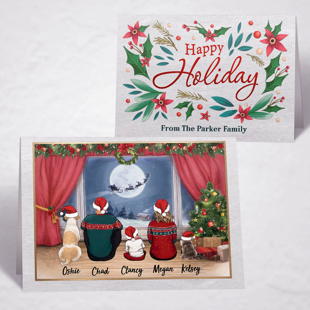 Printable Digital File For Folded Greeting Card - Personalized Christmas gift ideas with the whole family & dogs & cats - UP TO 5 - Happy Holiday - Waiting For Santa - Digital PNG Download