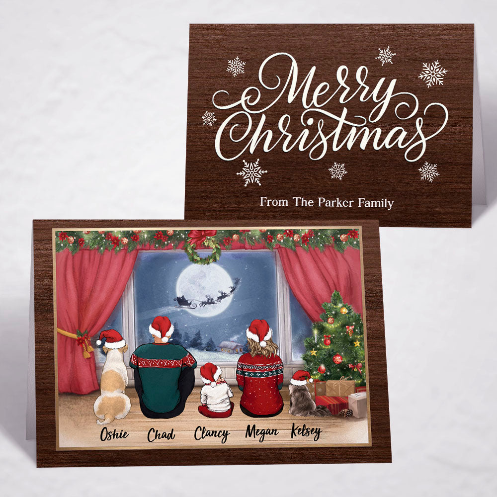 Printable Digital File For Folded Greeting Card - Personalized Christmas gift ideas with the whole family & dogs & cats - UP TO 5 - Merry Christmas - Waiting For Santa - Digital PNG Download