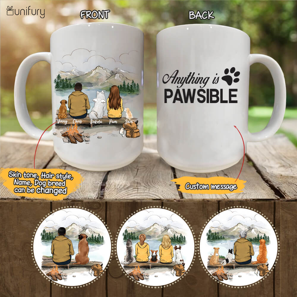 Personalized Dog Mug - Mountain Hiking Dog & Couple - Custom Message - Gifts For Dog Lovers