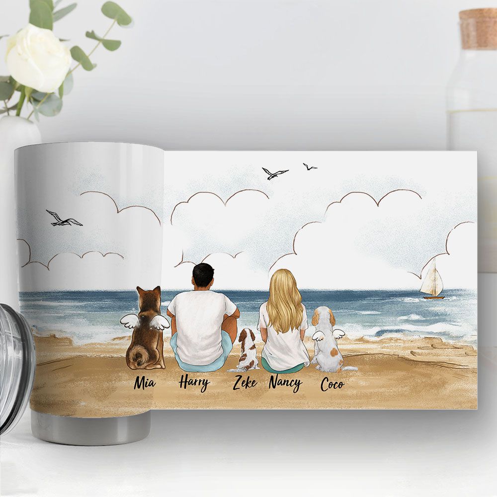 Personalized fat tumbler gifts for dog lovers - DOG & COUPLE - Beach
