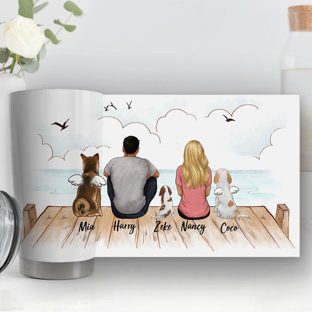Personalized fat tumbler gifts for dog lovers - DOG & COUPLE - Wooden Dock