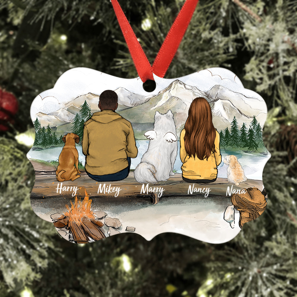 Personalized Christmas Medallion Metal Ornament gifts for dog lovers - DOG & COUPLE - Hiking