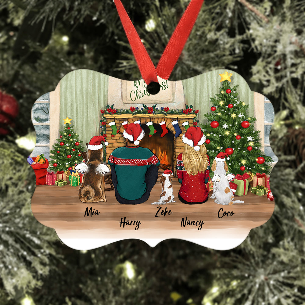 Personalized Christmas Medallion Metal Ornament gifts for dog lovers - DOG & COUPLE