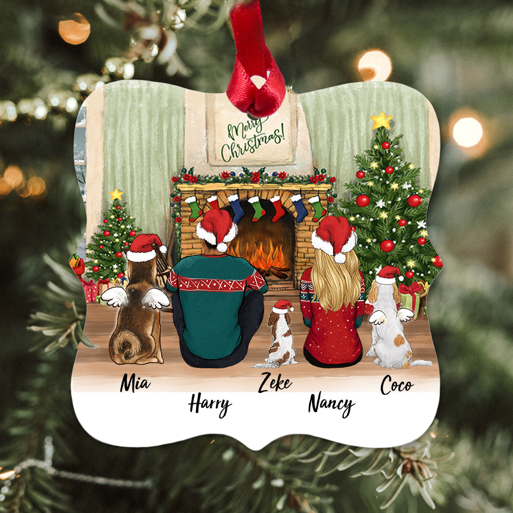 Personalized Christmas Square Metal Ornament gifts for dog lovers - DOG & COUPLE