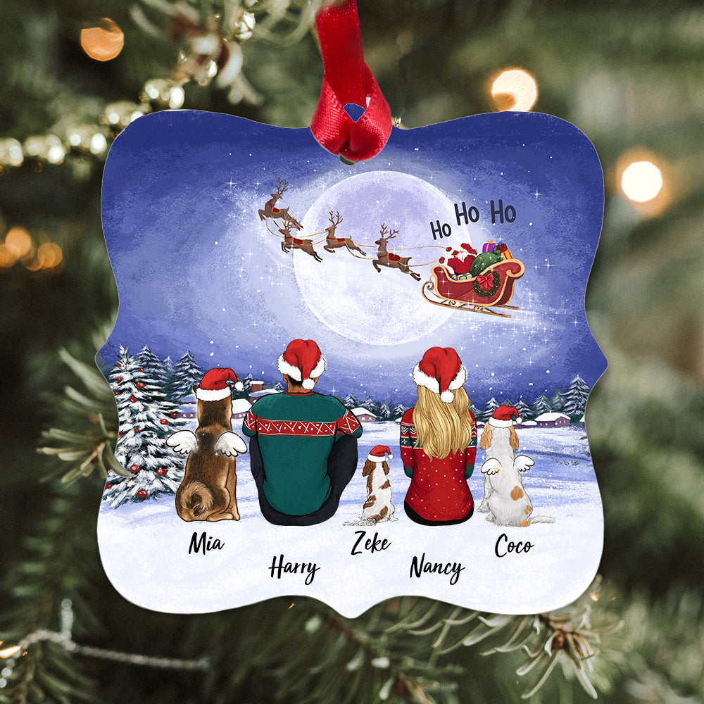 Personalized Christmas Square Metal Ornament gifts for dog lovers - DOG & COUPLE - Santa Ho Ho Ho