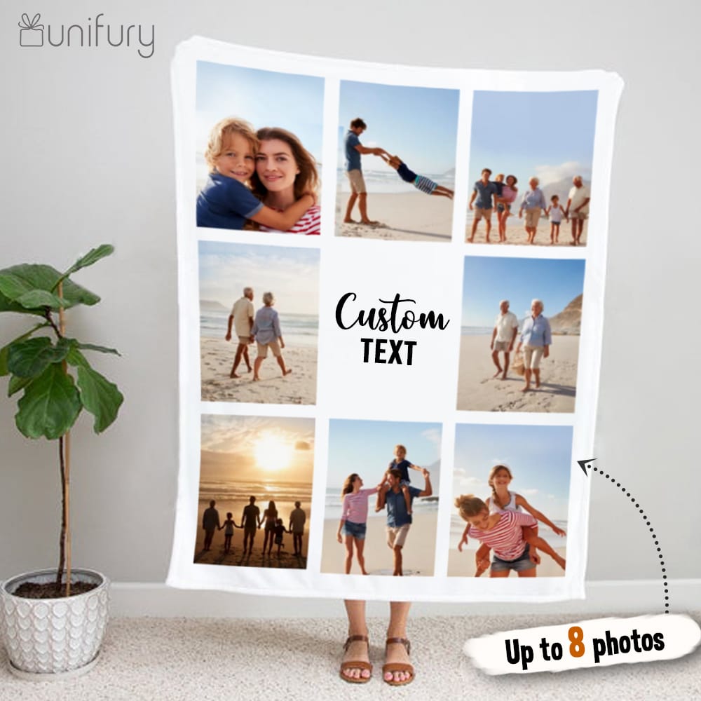 Personalized custom photo Fleece Blanket with CUSTOM MESSAGE & 8 PHOTOS
