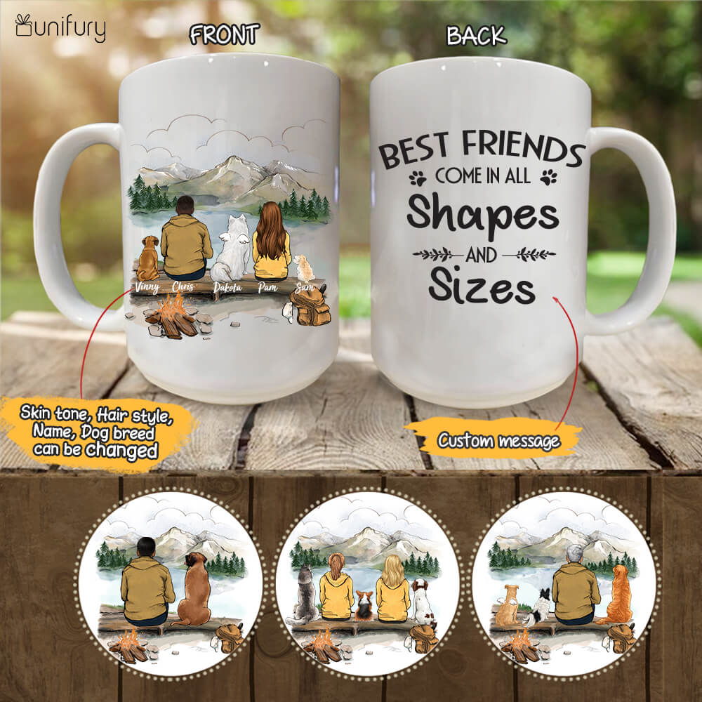 Personalized Dog Mug - Mountain Hiking Dog & Couple - Custom Message - Gifts For Dog Lovers