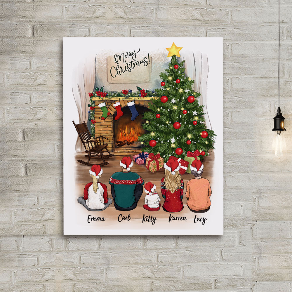 Personalized family Christmas gifts for the whole family Canvas Print Wall Art - UP TO 5 PEOPLE - 2426