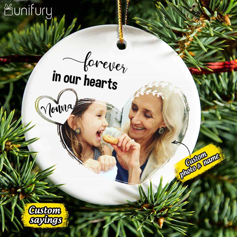 Personalized Memorial Christmas Ceramic Ornaments for lost loved one (PRINTED ON BOTH SIDES) - Custom photo & sayings