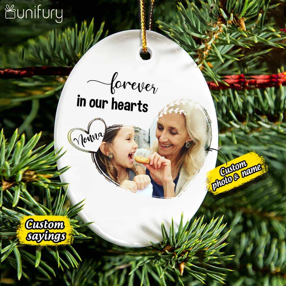 Personalized Memorial Christmas Ceramic Ornaments for lost loved one (PRINTED ON BOTH SIDES) - Custom photo & sayings