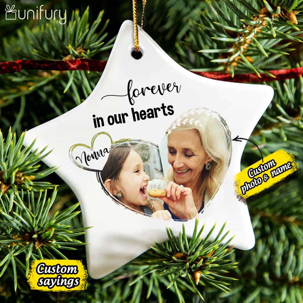 Personalized Memorial Christmas Ceramic Ornaments for lost loved one (PRINTED ON BOTH SIDES) - Custom photo & sayings