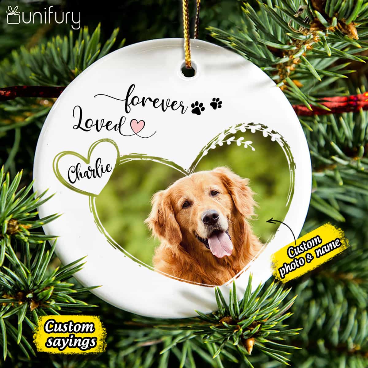 Dog Memorial Ornament - Cat Memorial Ornament - Custom Photo & Sayings - Personalized Christmas Ceramic Ornament - (Printed On Both Sides)