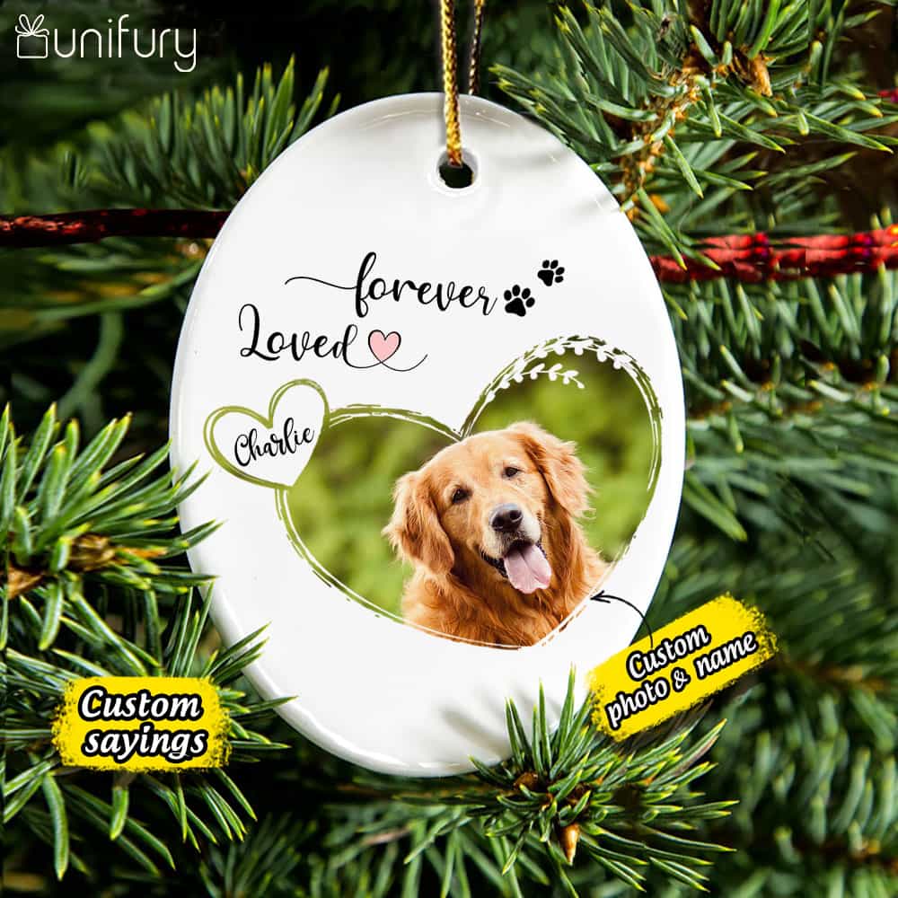 Dog Memorial Ornament - Cat Memorial Ornament - Custom Photo & Sayings - Personalized Christmas Ceramic Ornament - (Printed On Both Sides)