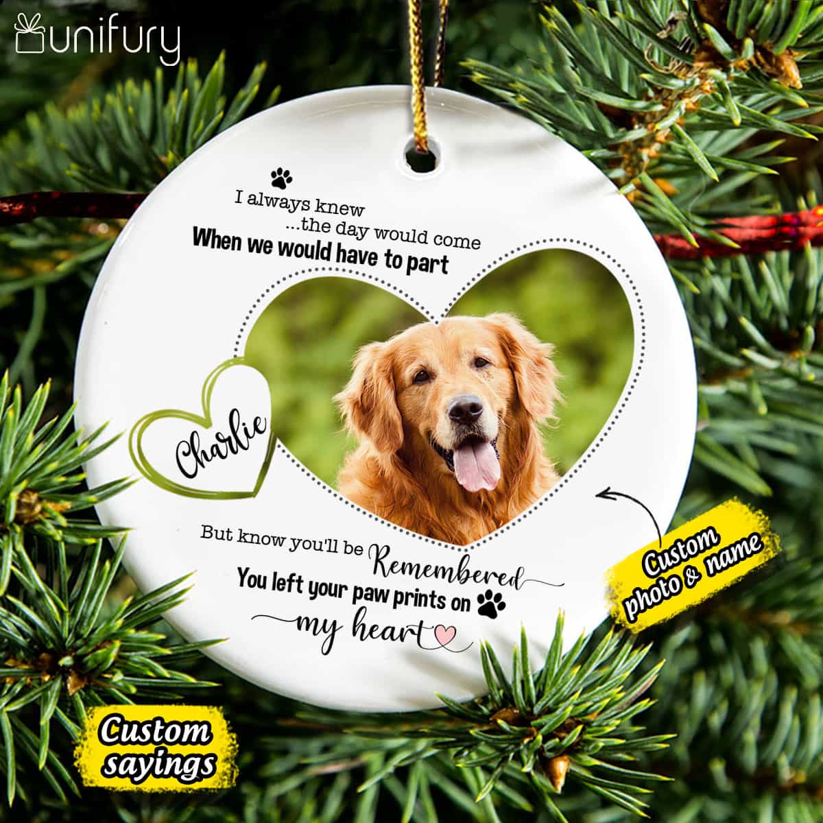 Dog Memorial Ornament - Cat Memorial Ornament - Custom Photo & Sayings - Personalized Christmas Ceramic Ornament - (Printed On Both Sides)