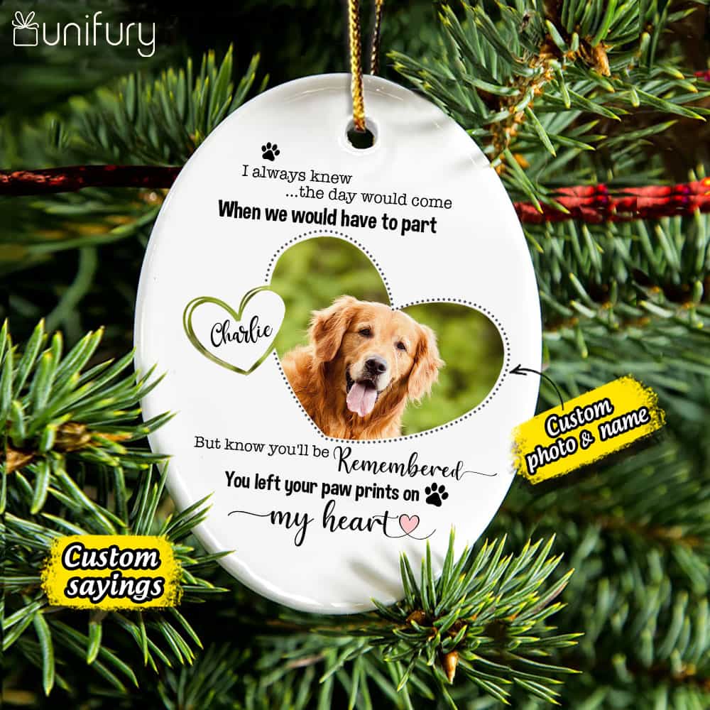 Dog Memorial Ornament - Cat Memorial Ornament - Custom Photo & Sayings - Personalized Christmas Ceramic Ornament - (Printed On Both Sides)